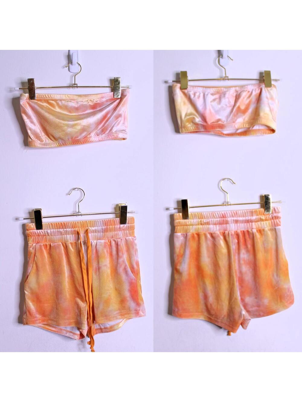 Rainbow Sherbert Velour Crop Top Short Set - Small